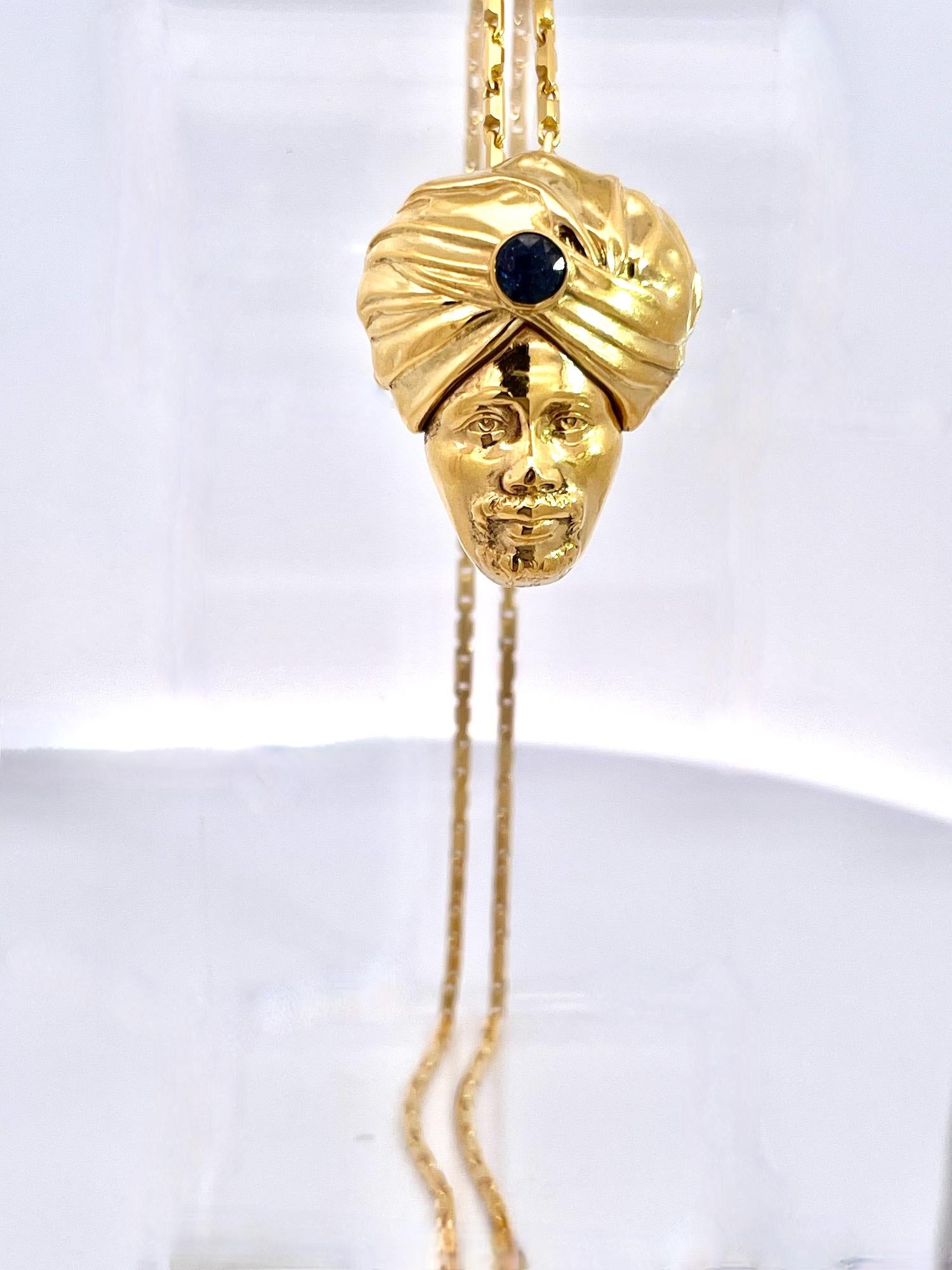 Turbante in oro giallo 14K con zaffiri e genietto in vendita 2