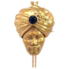 14 Karat Gelbgold Genie mit Saphir Nieten-Turban
