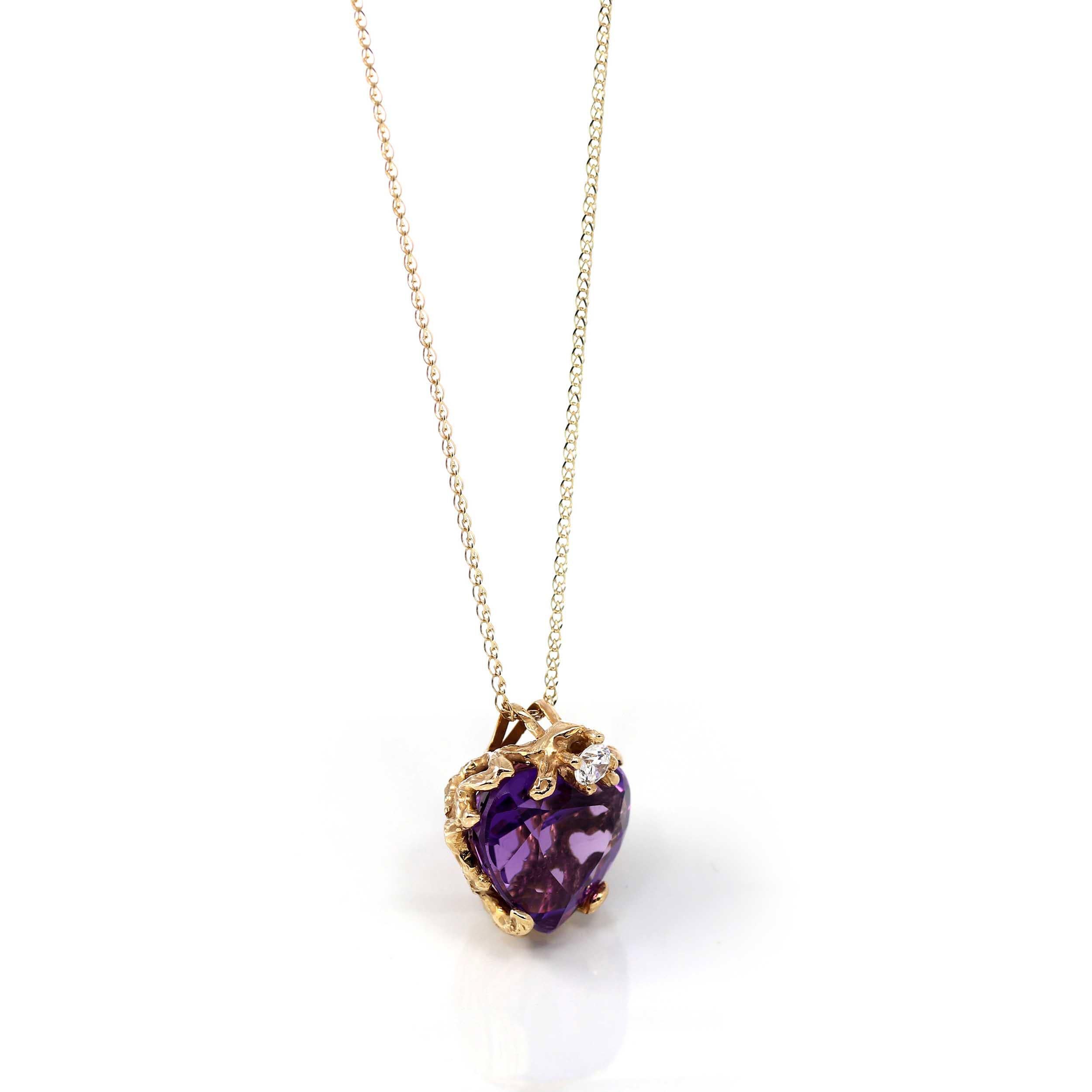 Artist 14k Yellow Gold Genuine AAA Royal Amethyst Pendant Necklace For Sale