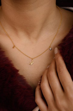 Collier en or jaune 14k avec couronne de diamants véritables pour elle