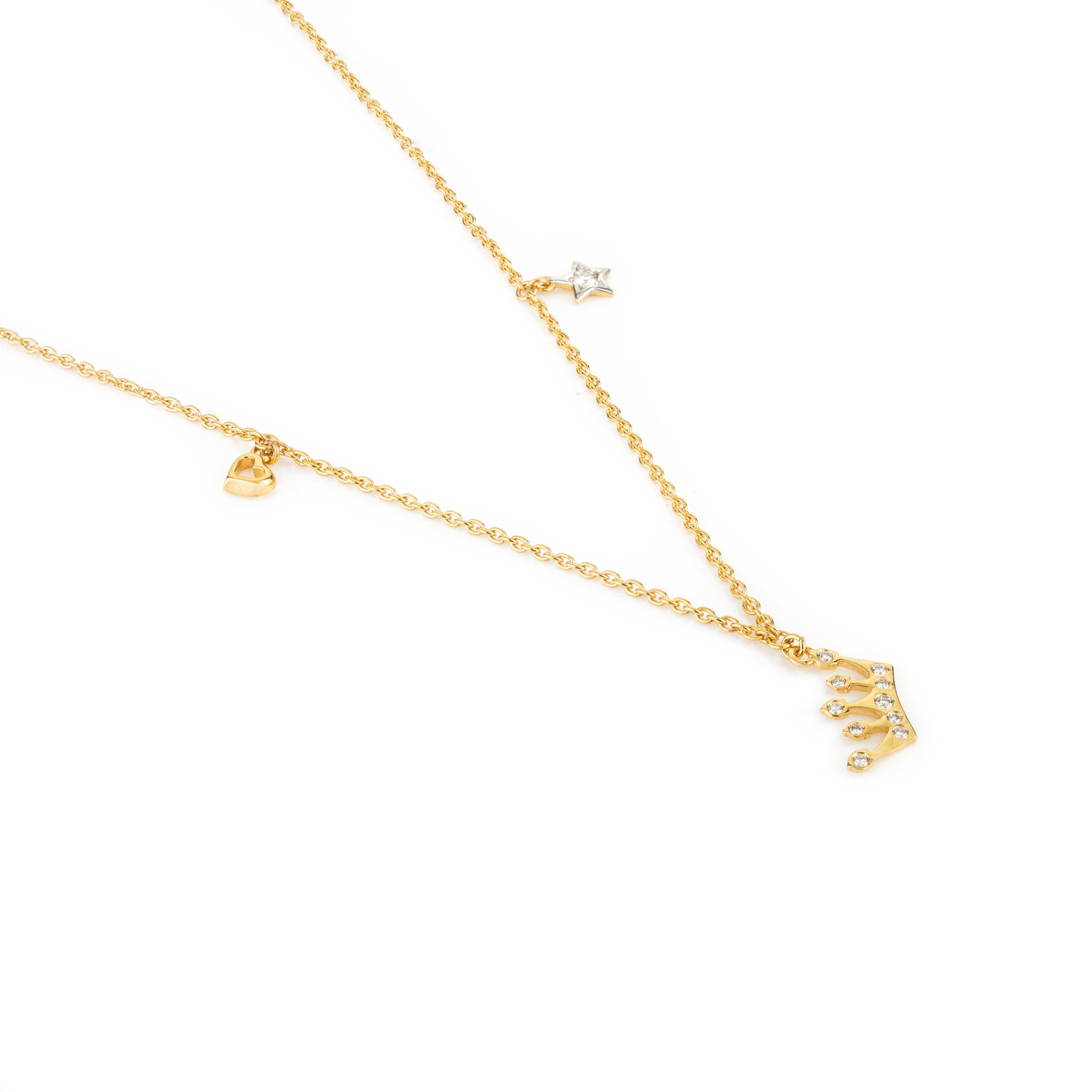 Halskette aus 14 Karat Gelbgold mit echtem Diamanten in Kronenschliff für sie im Zustand „Neu“ im Angebot in Houston, TX