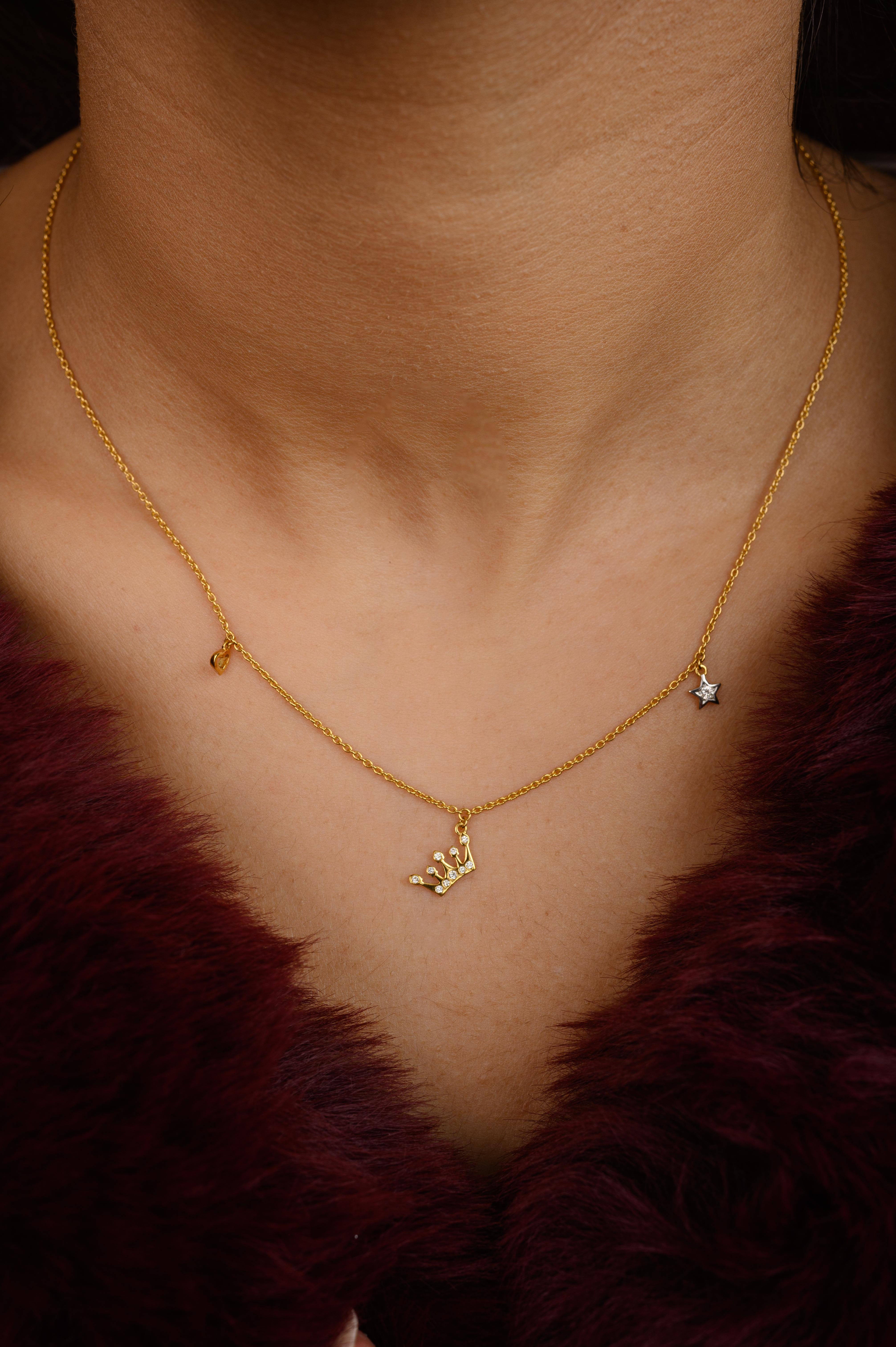 Halskette aus 14 Karat Gelbgold mit echtem Diamanten in Kronenschliff für sie Damen im Angebot