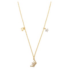 14k Yellow Gold Genuine Diamond Crown Chain Necklace for Her