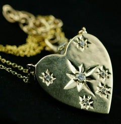 14k Yellow Gold Genuine Diamond Heart Shape Pendant Necklace