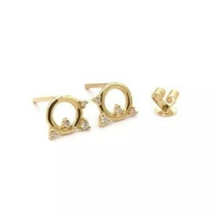 14K Yellow Gold Genuine Diamond Open Circle Earrings Dainty Everyday Jewelry