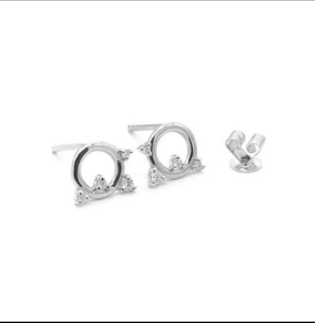 14K Gelbgold Echte Diamanten Offener Kreis Ohrringe Zierlich Alltäglicher Schmuck (Rundschliff) im Angebot