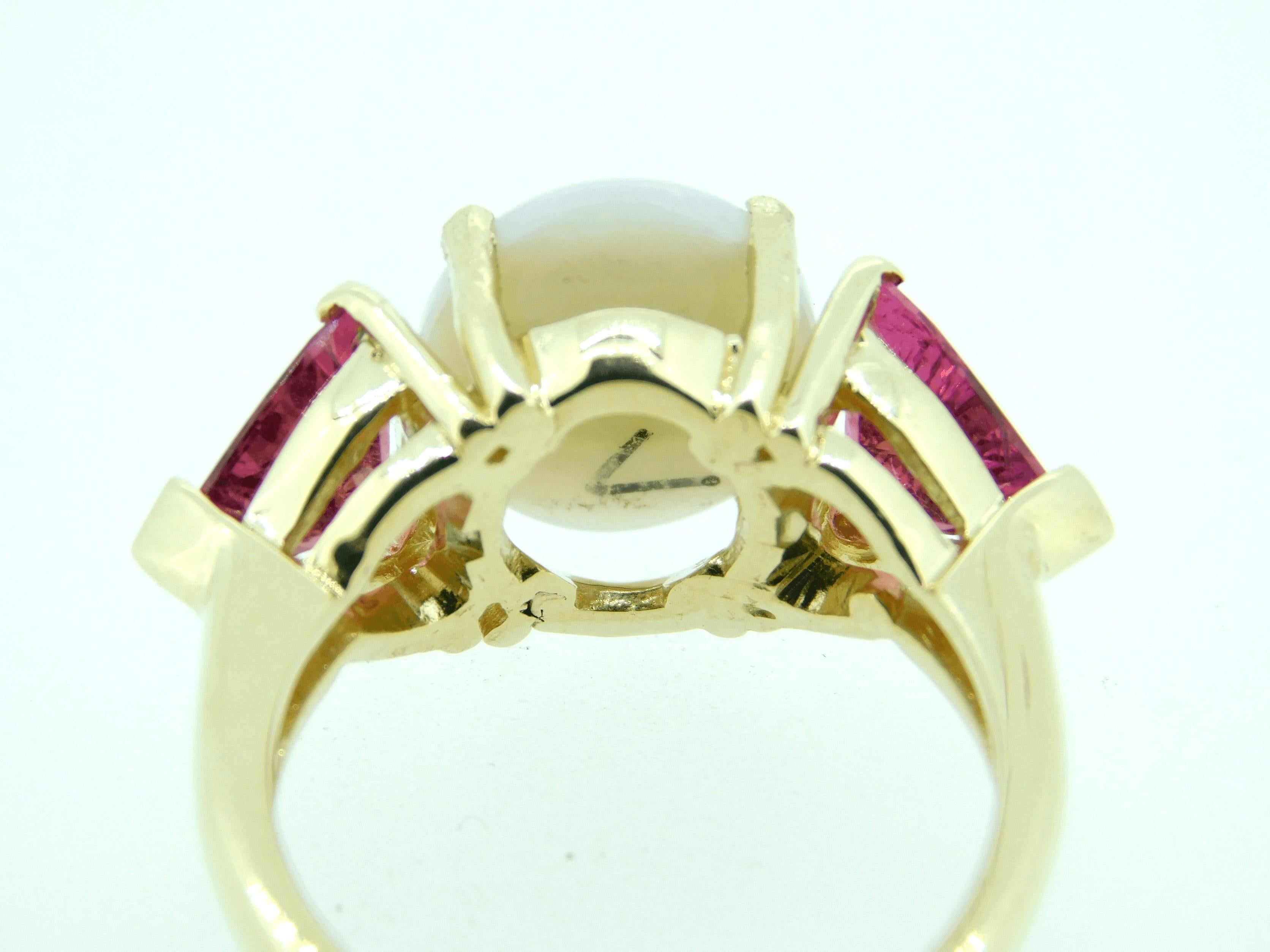 Women's 14k Yellow Gold Genuine Natural Opal and Pink Tourmaline Ring '#J4417'