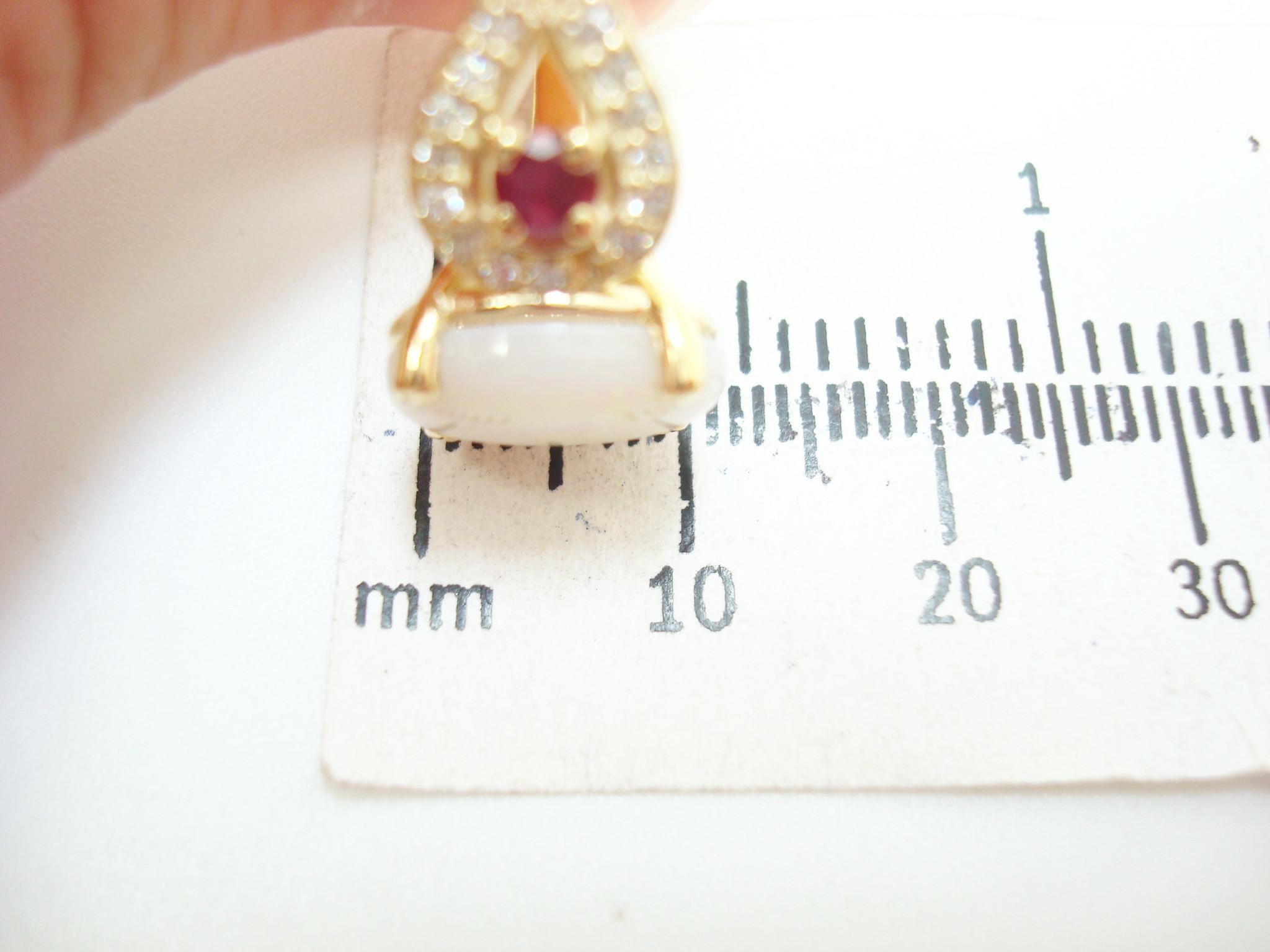 14k Yellow Gold Genuine Natural Opal Ruby and Diamond Ring '#J2650' For Sale 2