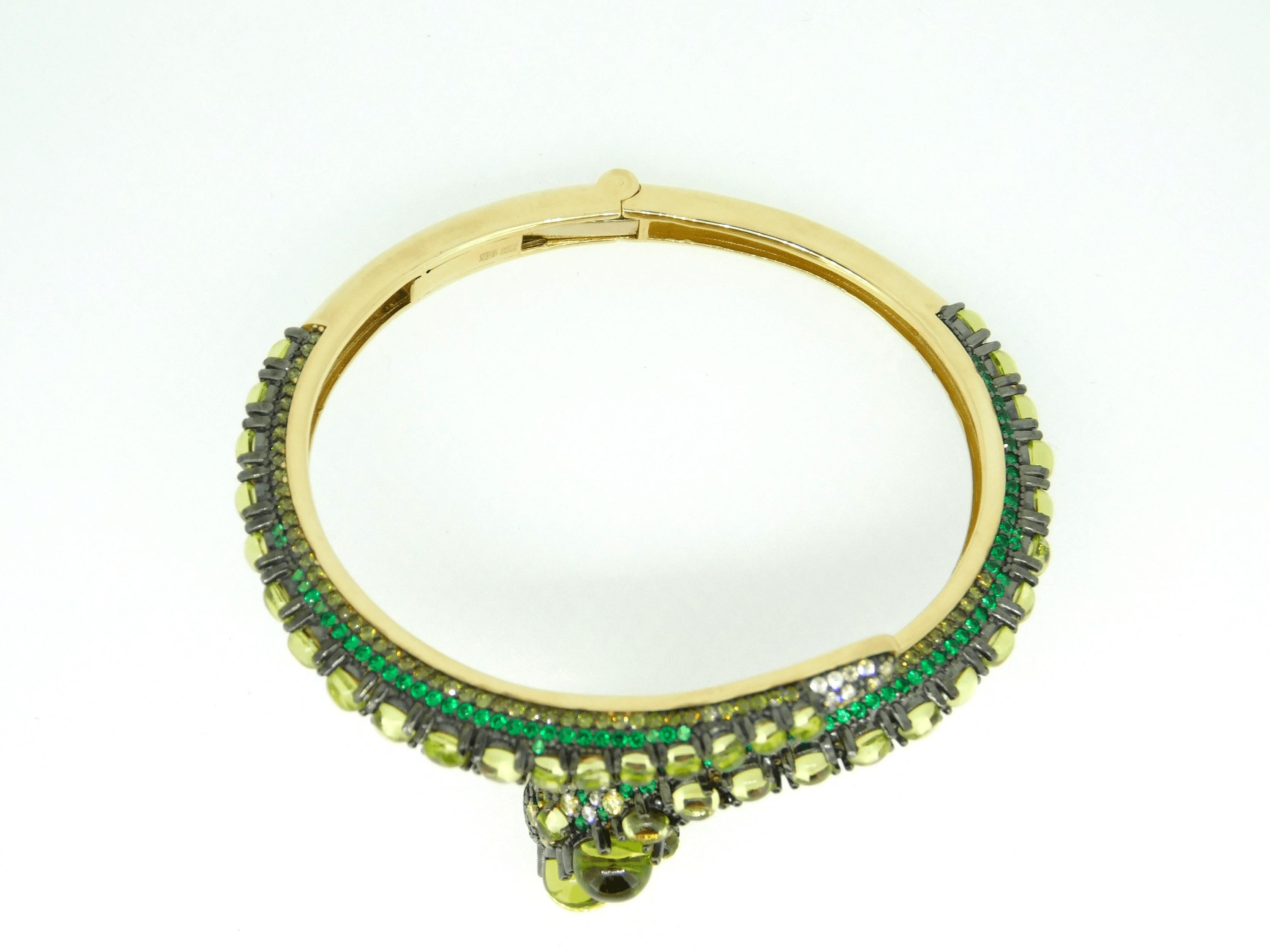 Art Deco 14k Yellow Gold Genuine Natural Peridot Snake Bangle Bracelet '#J4469'