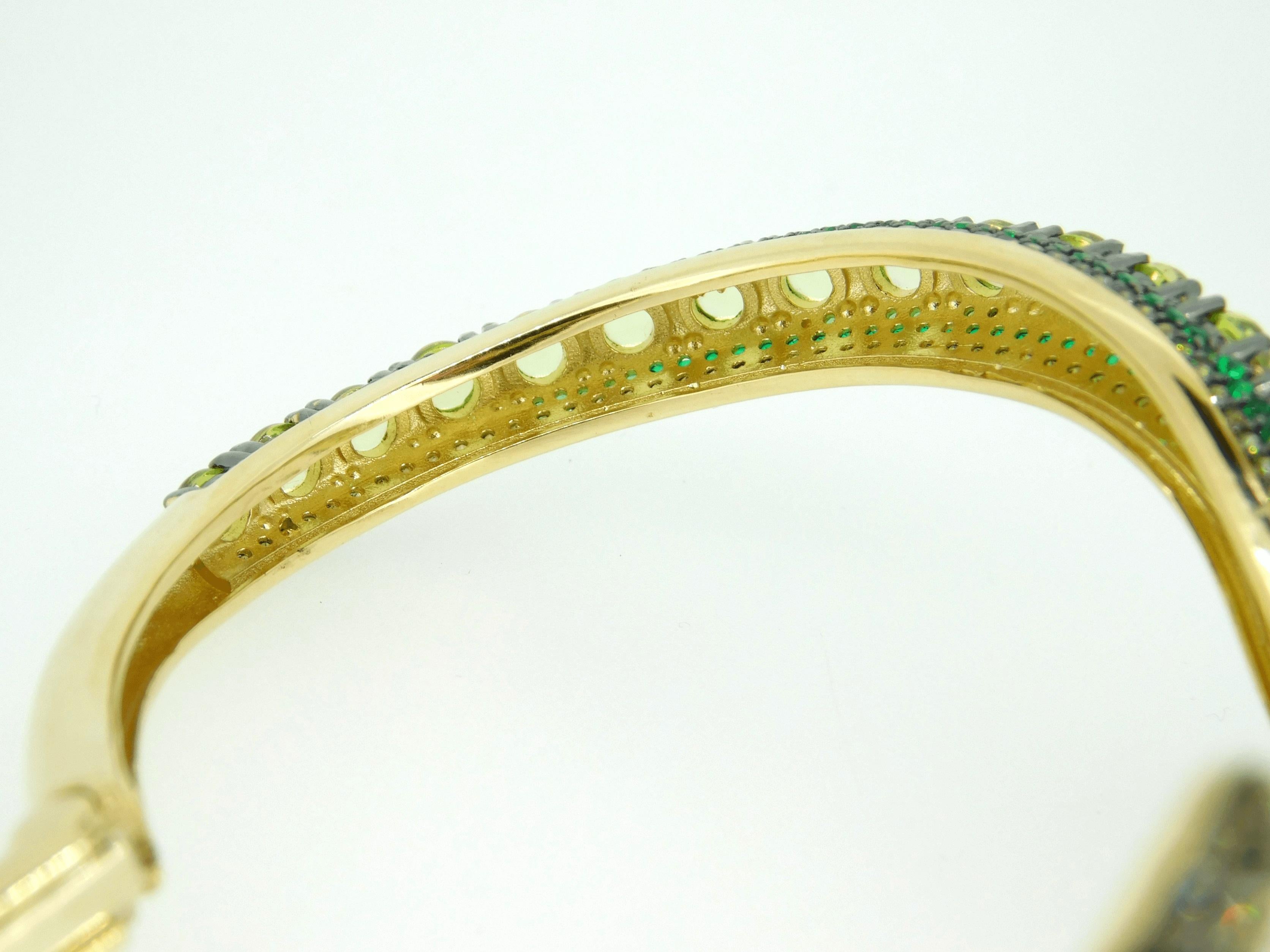 Women's 14k Yellow Gold Genuine Natural Peridot Snake Bangle Bracelet '#J4469'