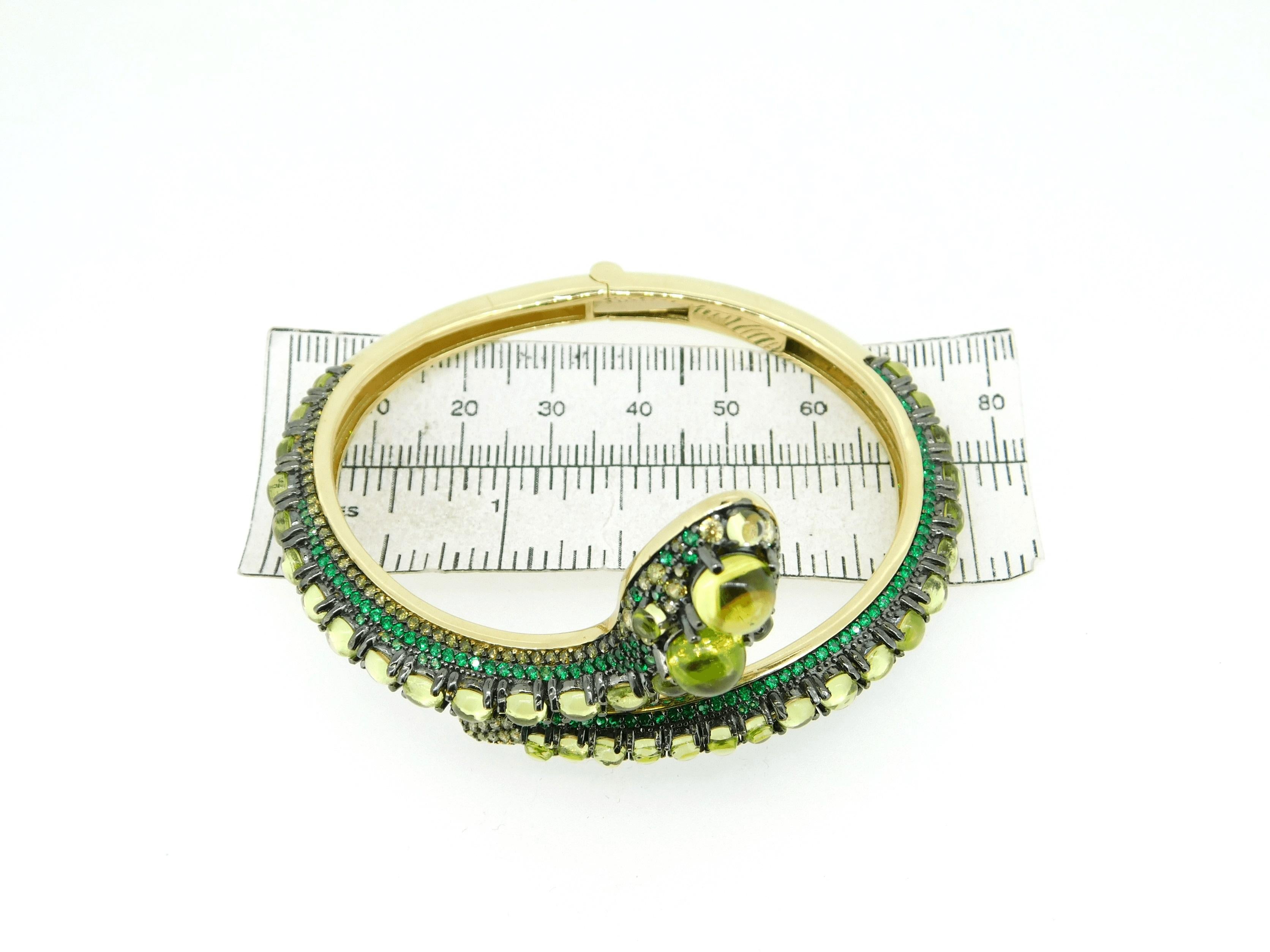 14k Yellow Gold Genuine Natural Peridot Snake Bangle Bracelet '#J4469' 2