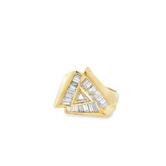 14K Yellow Gold Geometric Diamond Ring with Trillion and Baguette Diamonds – 1.8