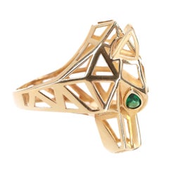 14k Yellow Gold Geometric Panther Ring With Tsavorite Garnet & Onyx