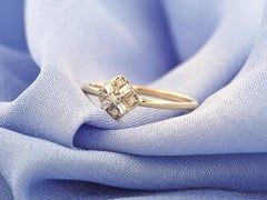 14K Yellow Gold Geometric Round & Baguette Cut Diamond Cluster Ring