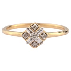 14K Yellow Gold Geometric Round & Baguette Cut Diamond Cluster Ring