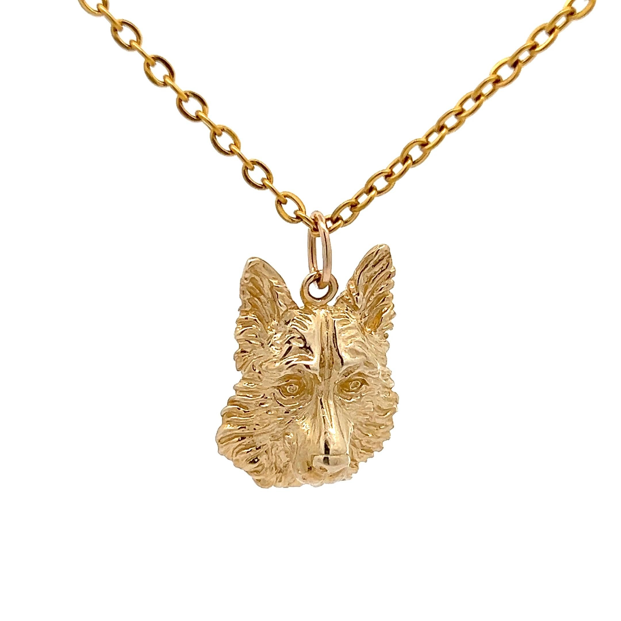 Women's or Men's 14k Yellow Gold German Shepherd Dog Pendant For Sale