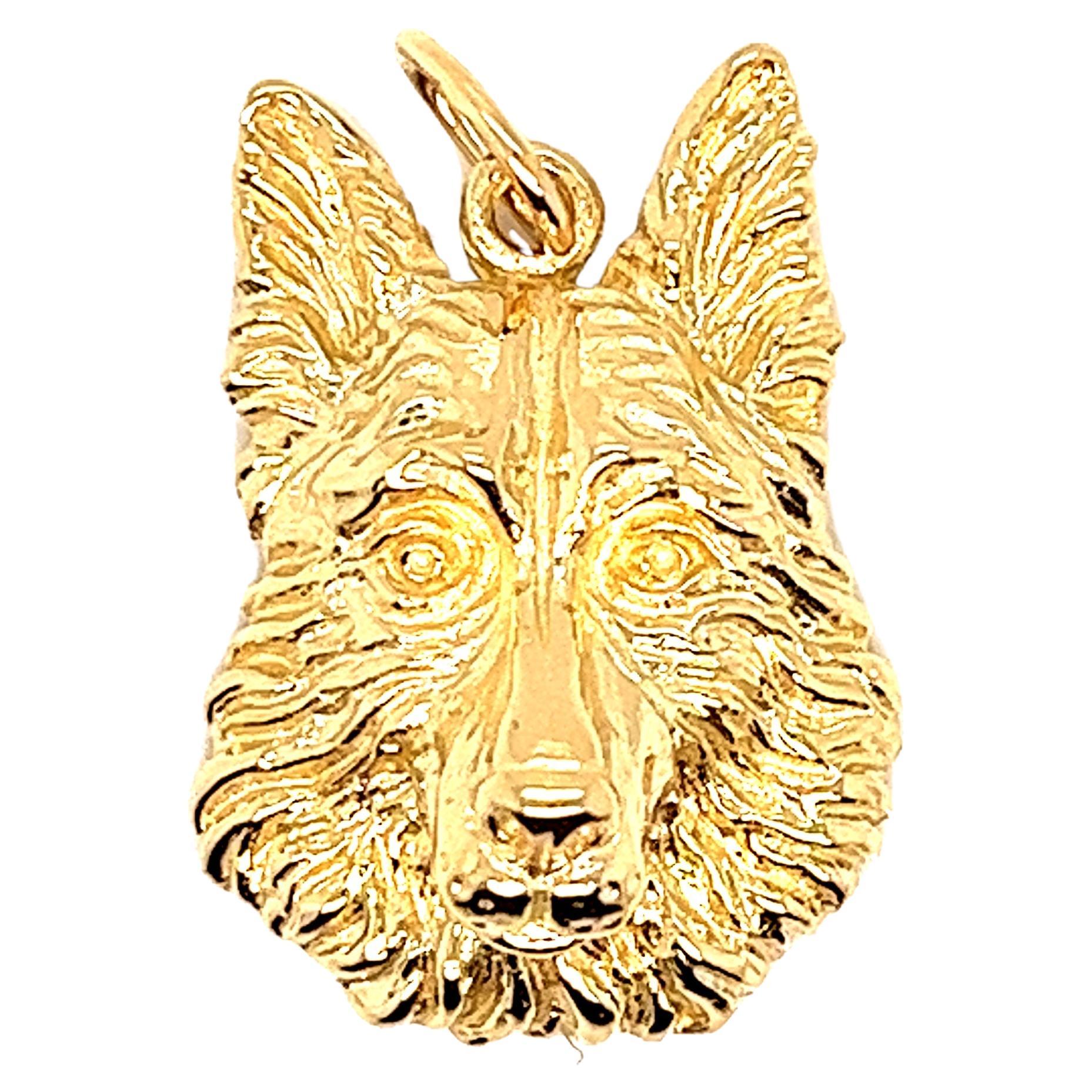 14k Yellow Gold German Shepherd Dog Pendant For Sale