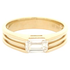 14k Yellow Gold GIA 0.80ct Emerald Cut Diamond Open Grooved Solitaire Ring