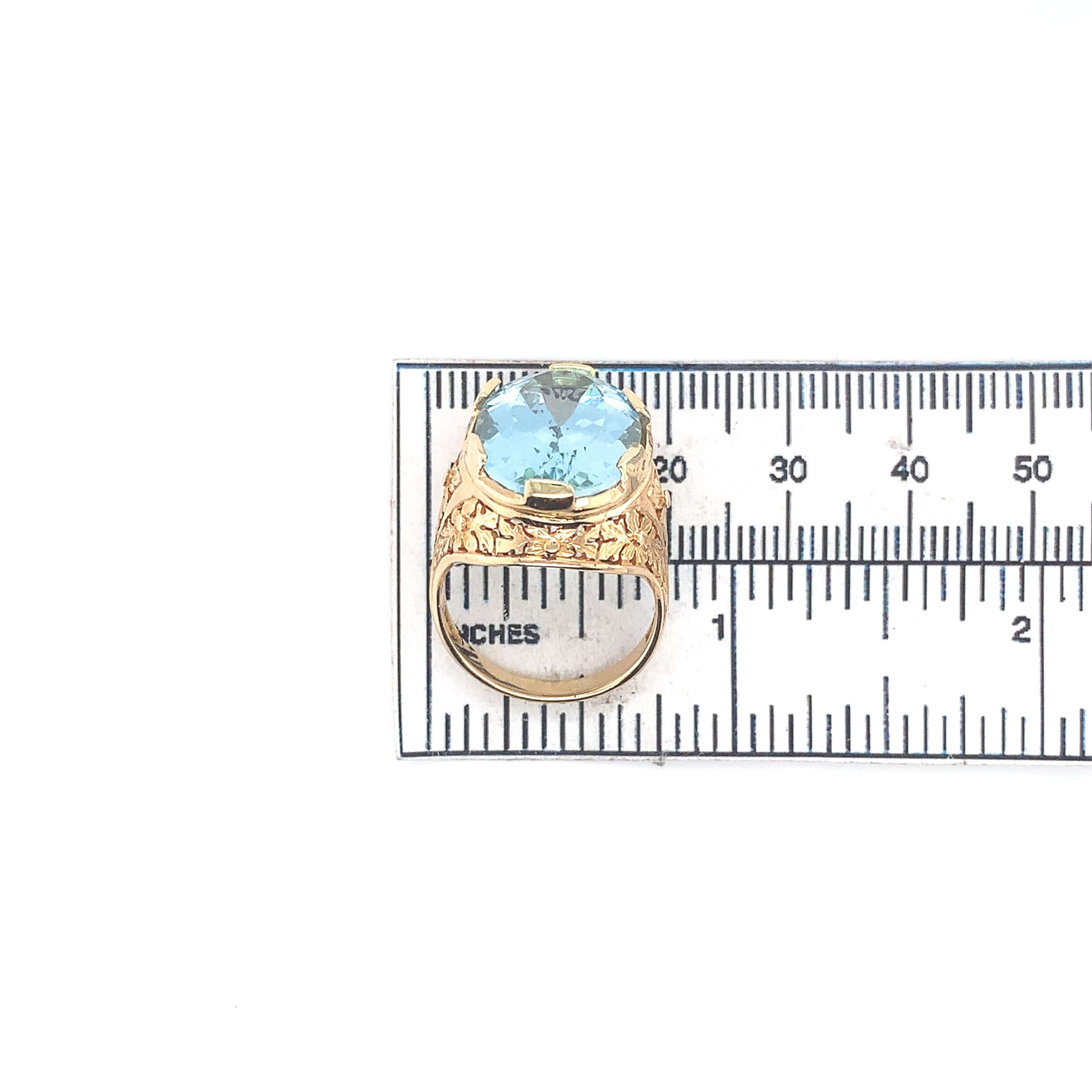 14K Yellow Gold GIA 11.95 carat Fine Aquamarine Ring size 6.75 For Sale 6