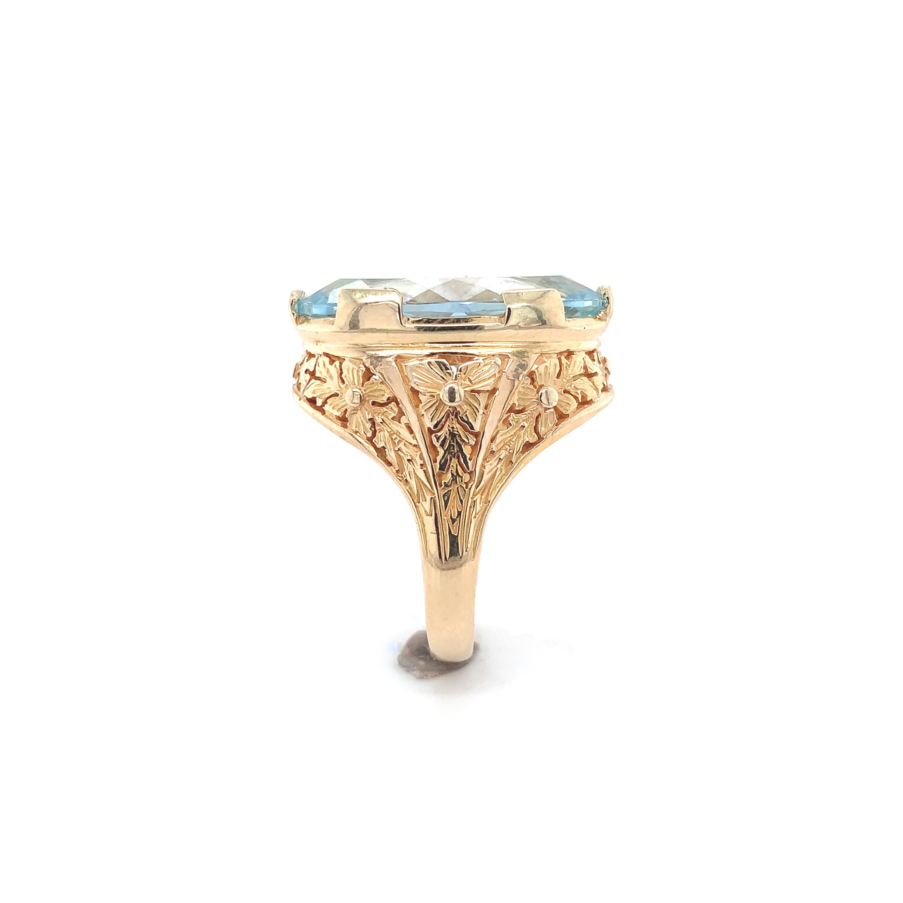 14K Yellow Gold GIA 11.95 carat Fine Aquamarine Ring size 6.75 In Good Condition For Sale In Big Bend, WI