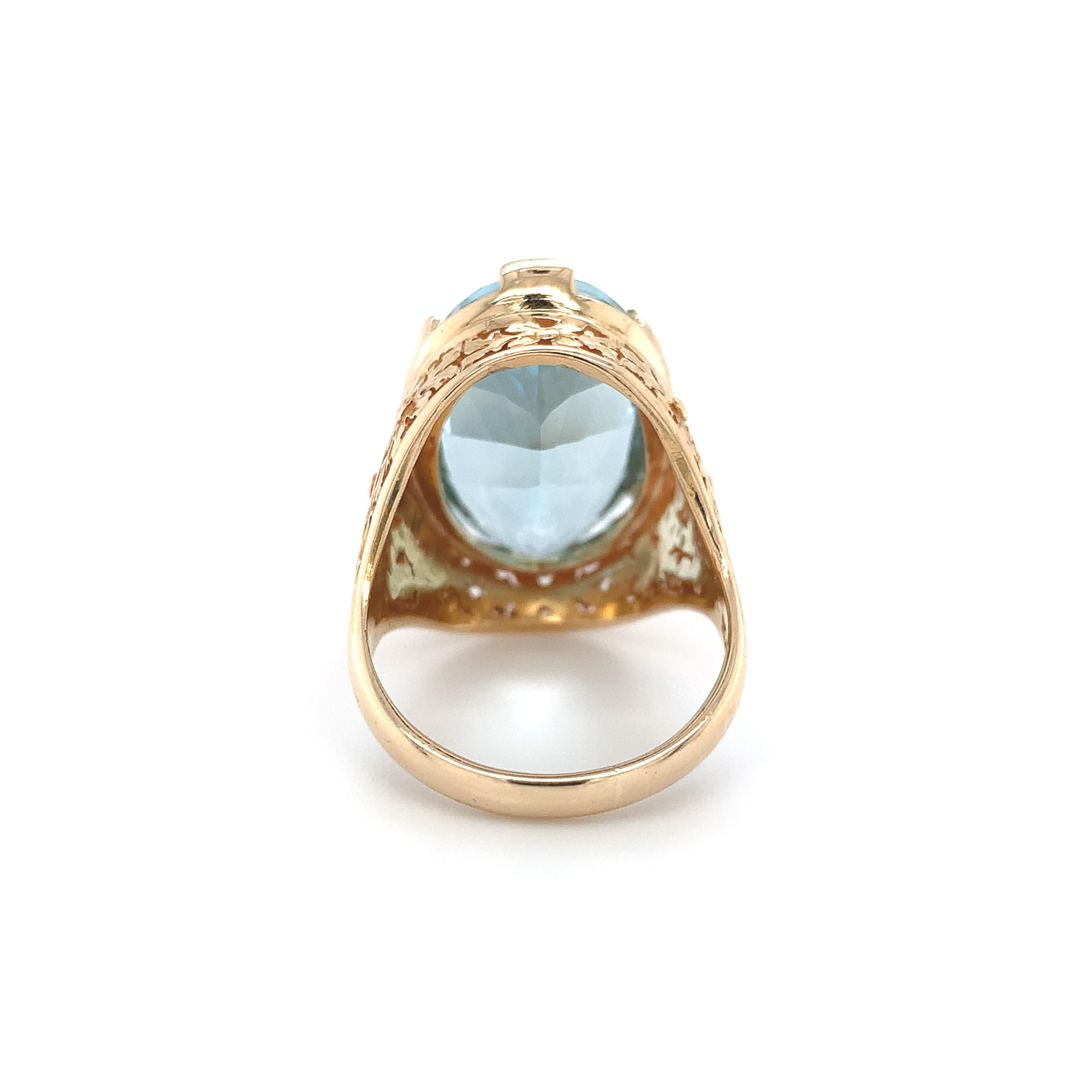 Women's 14K Yellow Gold GIA 11.95 carat Fine Aquamarine Ring hand wrought by Kalo size 6