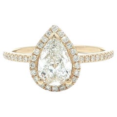 14k Yellow Gold GIA 1.1ctw Pear Cut Diamond Halo Classic Modern Engagement Ring