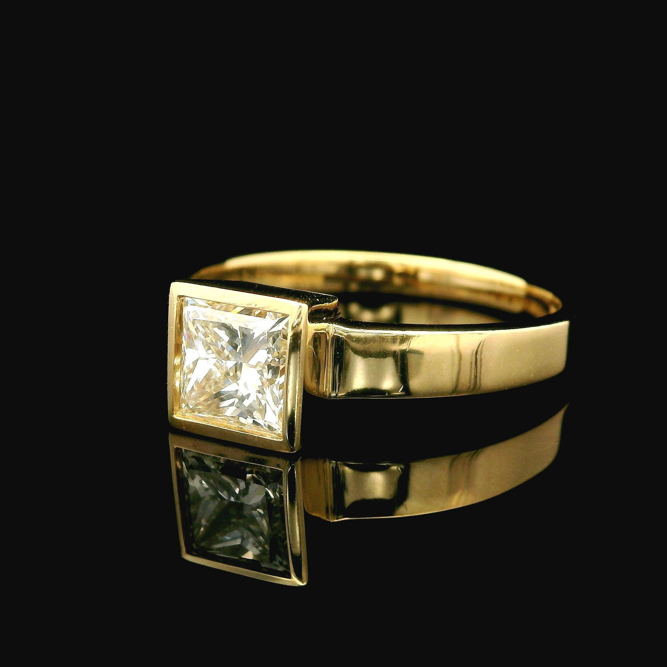 14k Yellow Gold GIA 1.21ct Princess Square Bezel Set Diamond Solitaire Ring 5