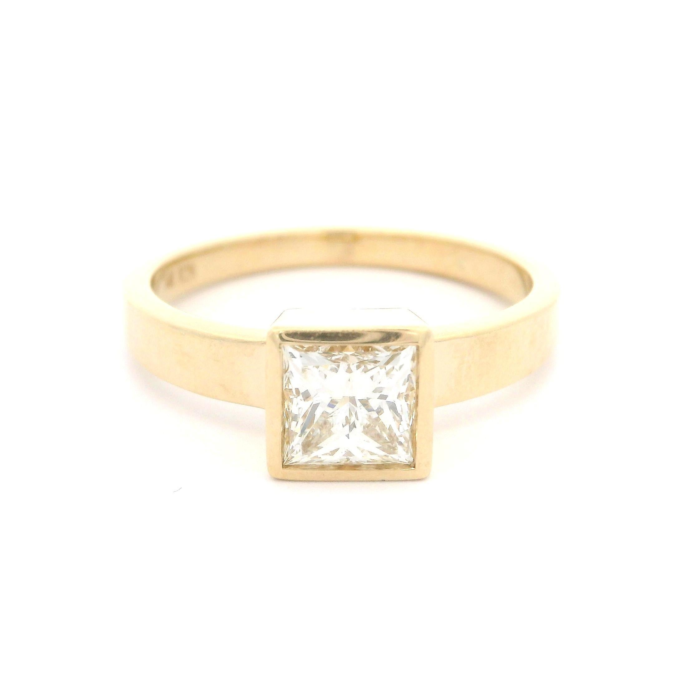 14k Yellow Gold GIA 1.21ct Princess Square Bezel Set Diamond Solitaire Ring 7