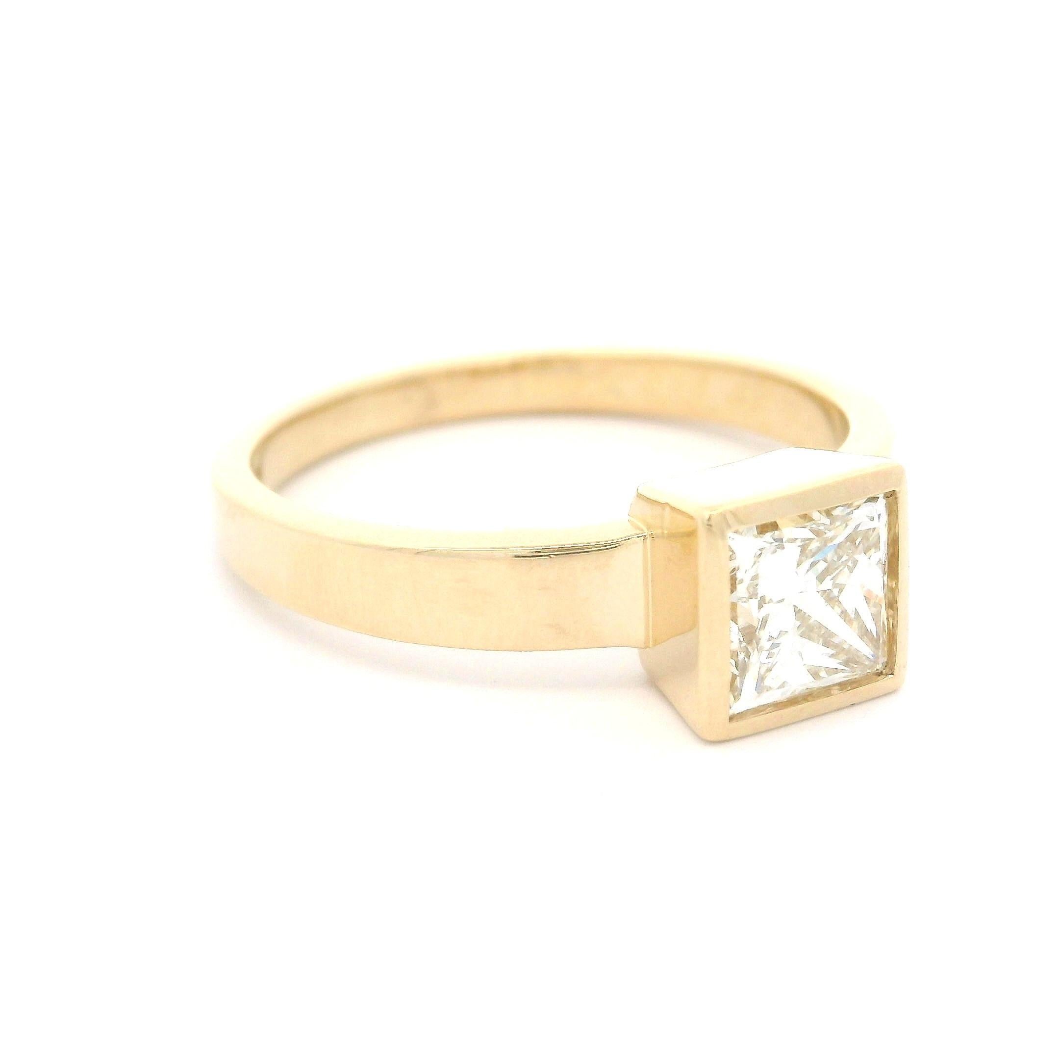 14k Yellow Gold GIA 1.21ct Princess Square Bezel Set Diamond Solitaire Ring 8