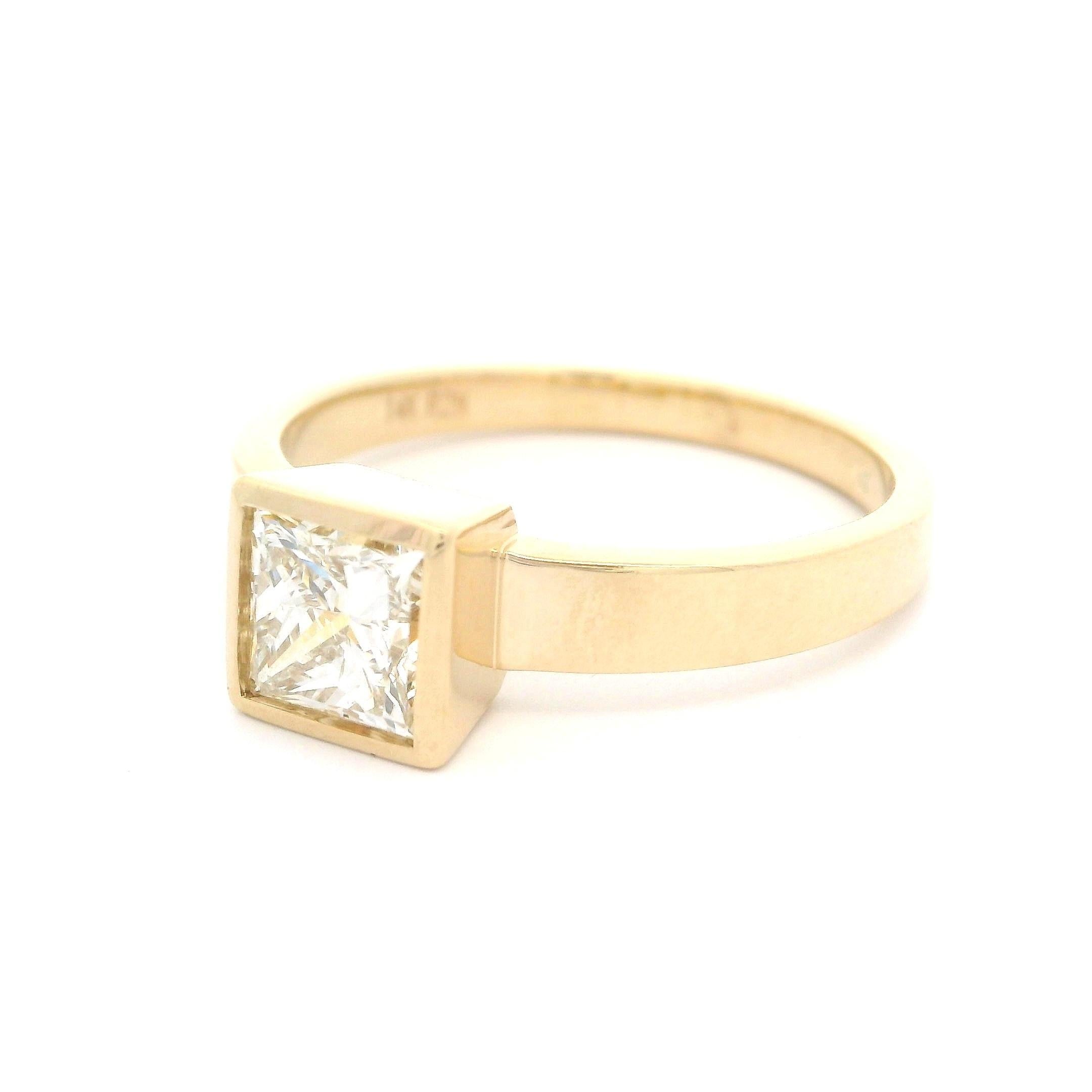 14k Yellow Gold GIA 1.21ct Princess Square Bezel Set Diamond Solitaire Ring 9