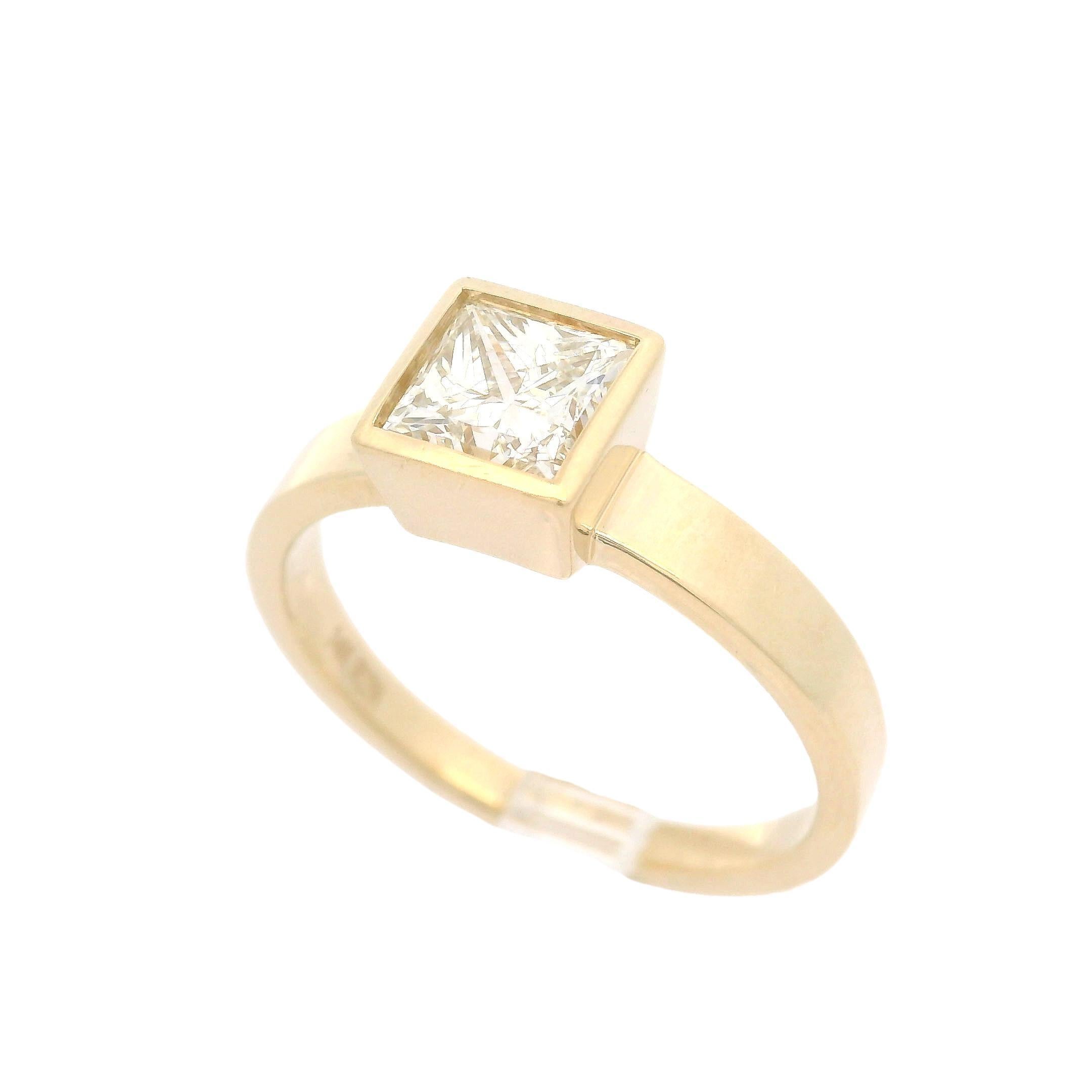 14k Yellow Gold GIA 1.21ct Princess Square Bezel Set Diamond Solitaire Ring 1