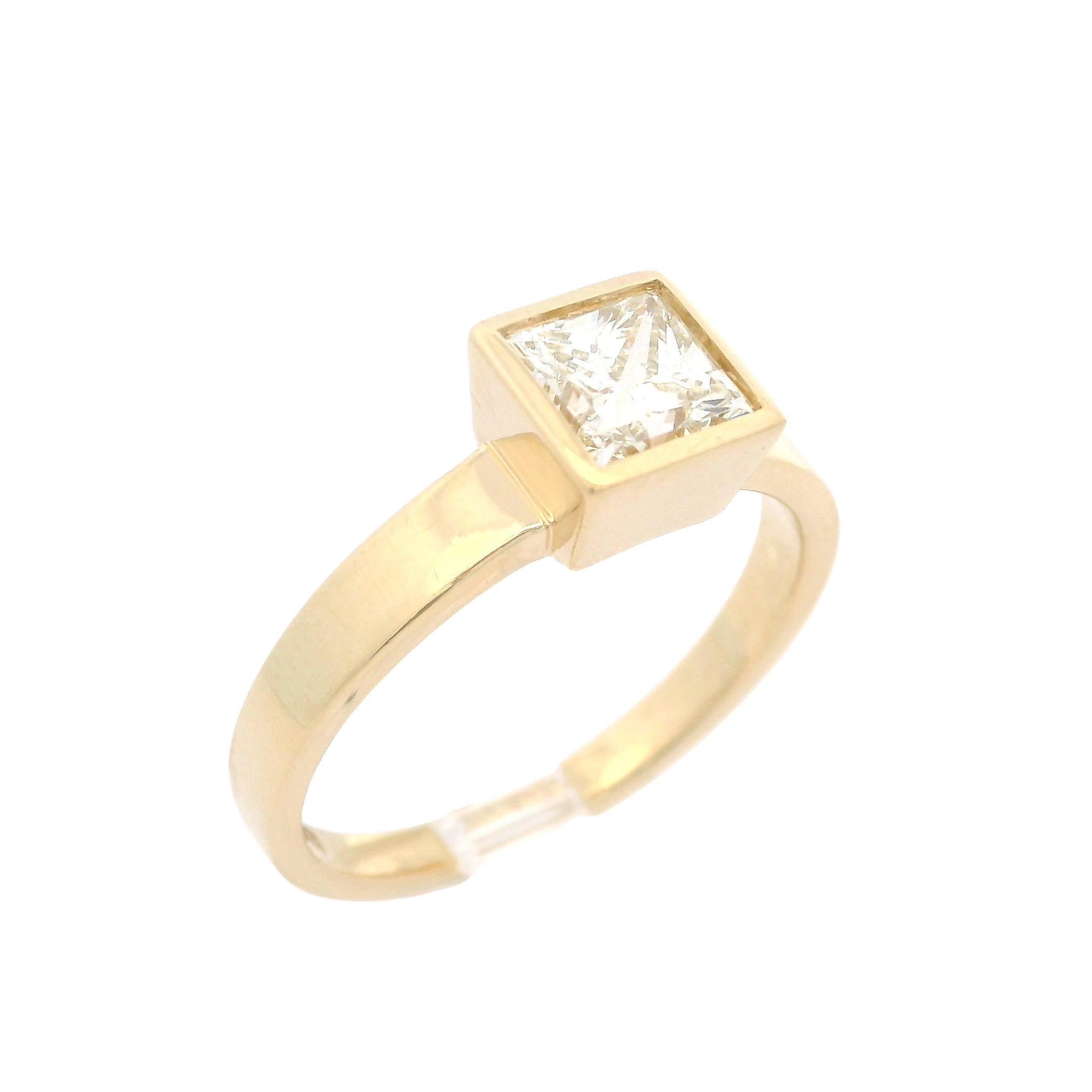 14k Yellow Gold GIA 1.21ct Princess Square Bezel Set Diamond Solitaire Ring 2
