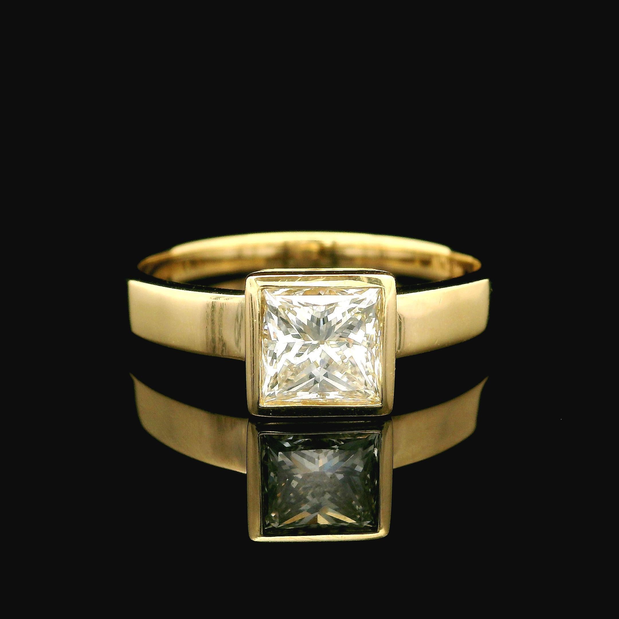 14k Yellow Gold GIA 1.21ct Princess Square Bezel Set Diamond Solitaire Ring 4