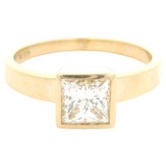 14k Yellow Gold GIA 1.21ct Princess Square Bezel Set Diamond Solitaire Ring