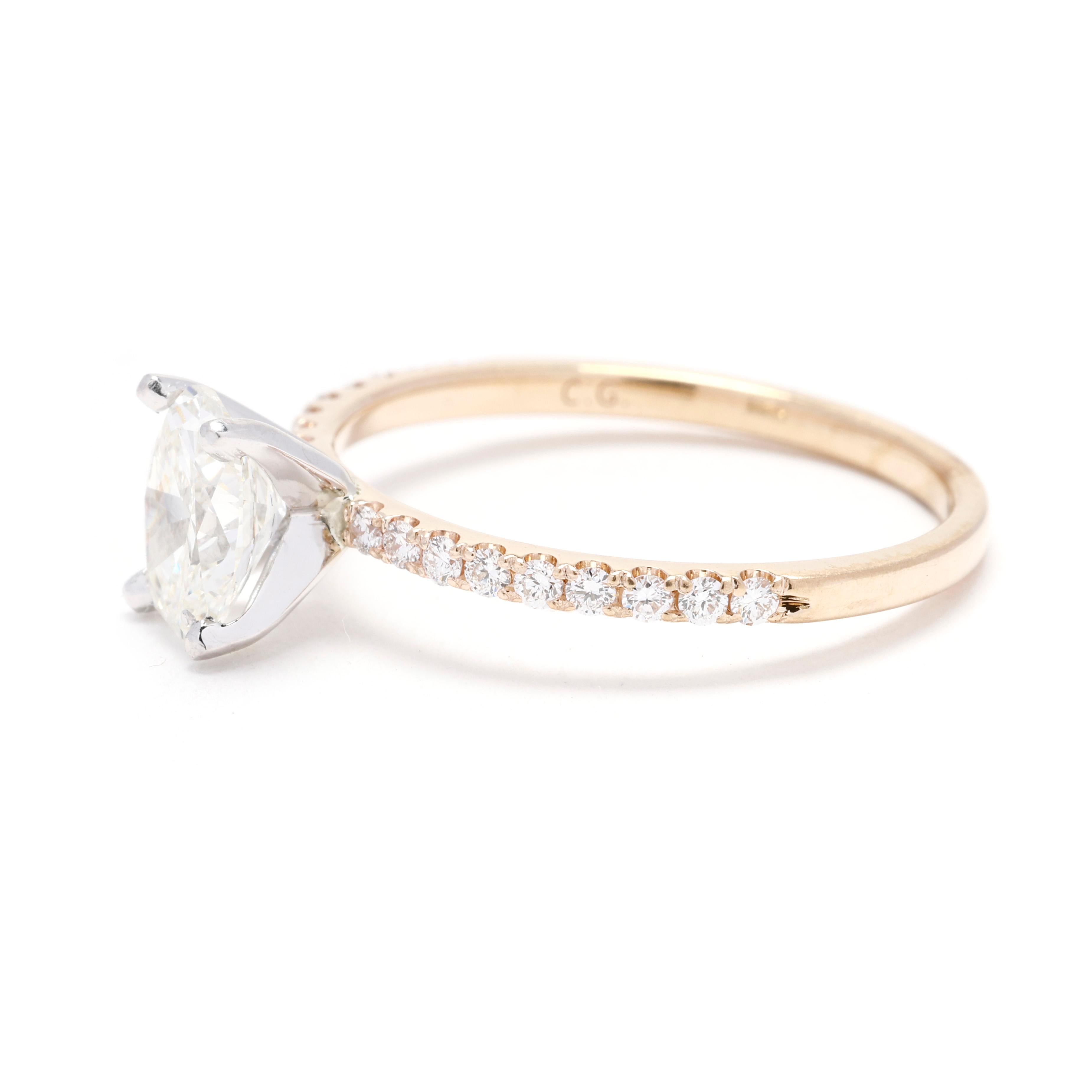 14k Yellow Gold 1.31ctw Diamond Engagement Ring, Ring Size 8, GIA Certified In Good Condition For Sale In McLeansville, NC