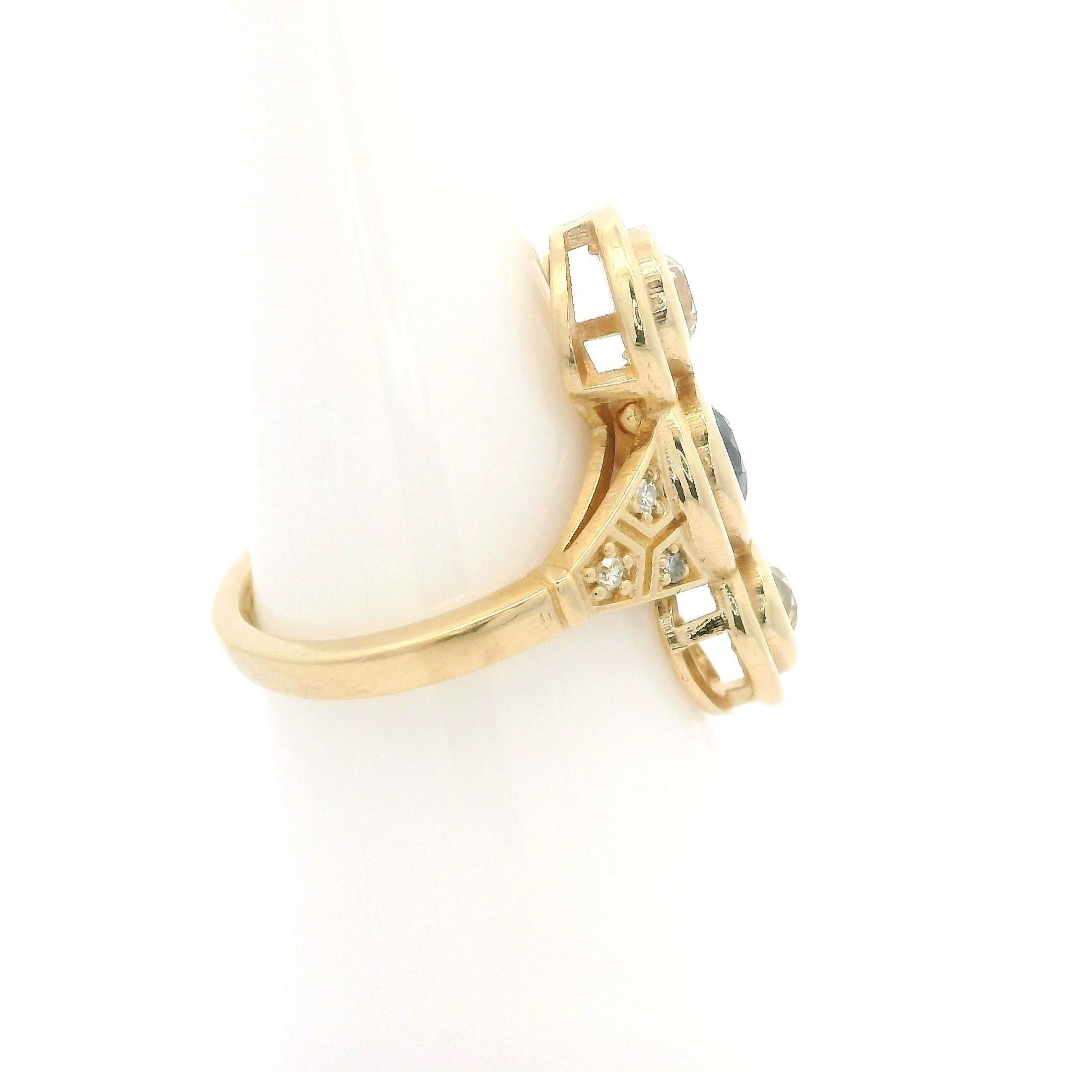 Anello con castone lungo in oro giallo 14k GIA con zaffiro Montana e diamante da 1,51ctw In condizioni buone in vendita a Montclair, NJ