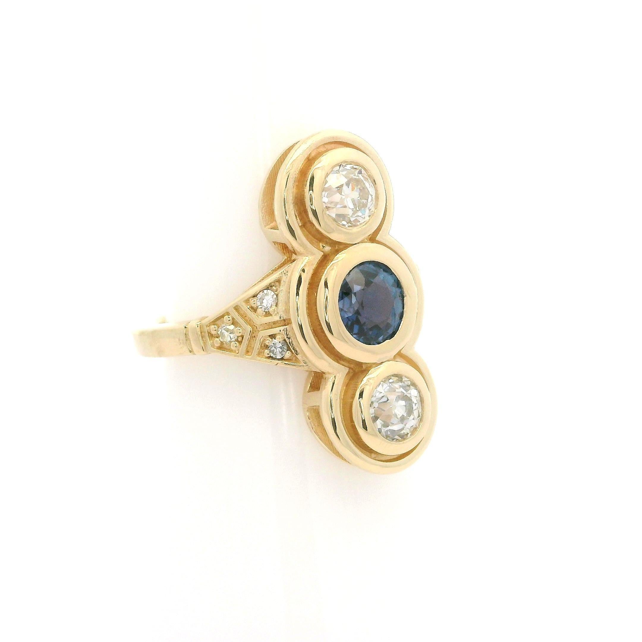 Anello con castone lungo in oro giallo 14k GIA con zaffiro Montana e diamante da 1,51ctw in vendita 3