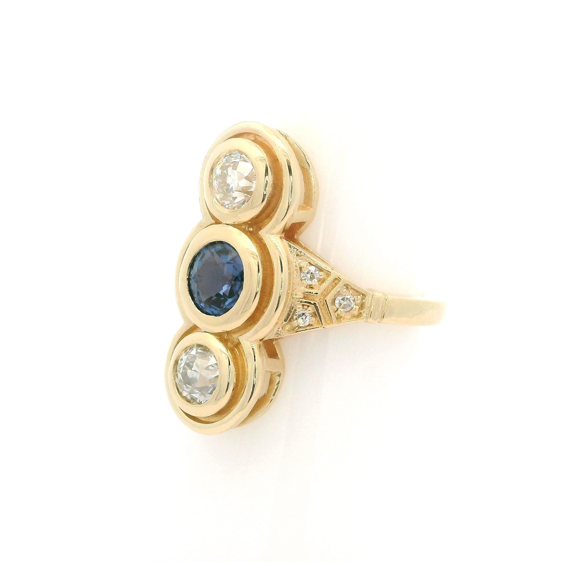 Anello con castone lungo in oro giallo 14k GIA con zaffiro Montana e diamante da 1,51ctw in vendita 4