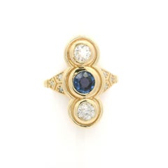 Anello con castone lungo in oro giallo 14k GIA con zaffiro Montana e diamante da 1,51ctw