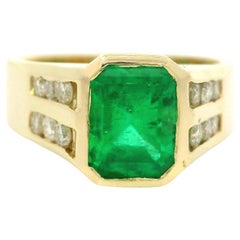 14k Gelbgold GIA 2,29ctw Lünette gefasster kolumbianischer Smaragd-Diamant-Beistellring mit Seiten