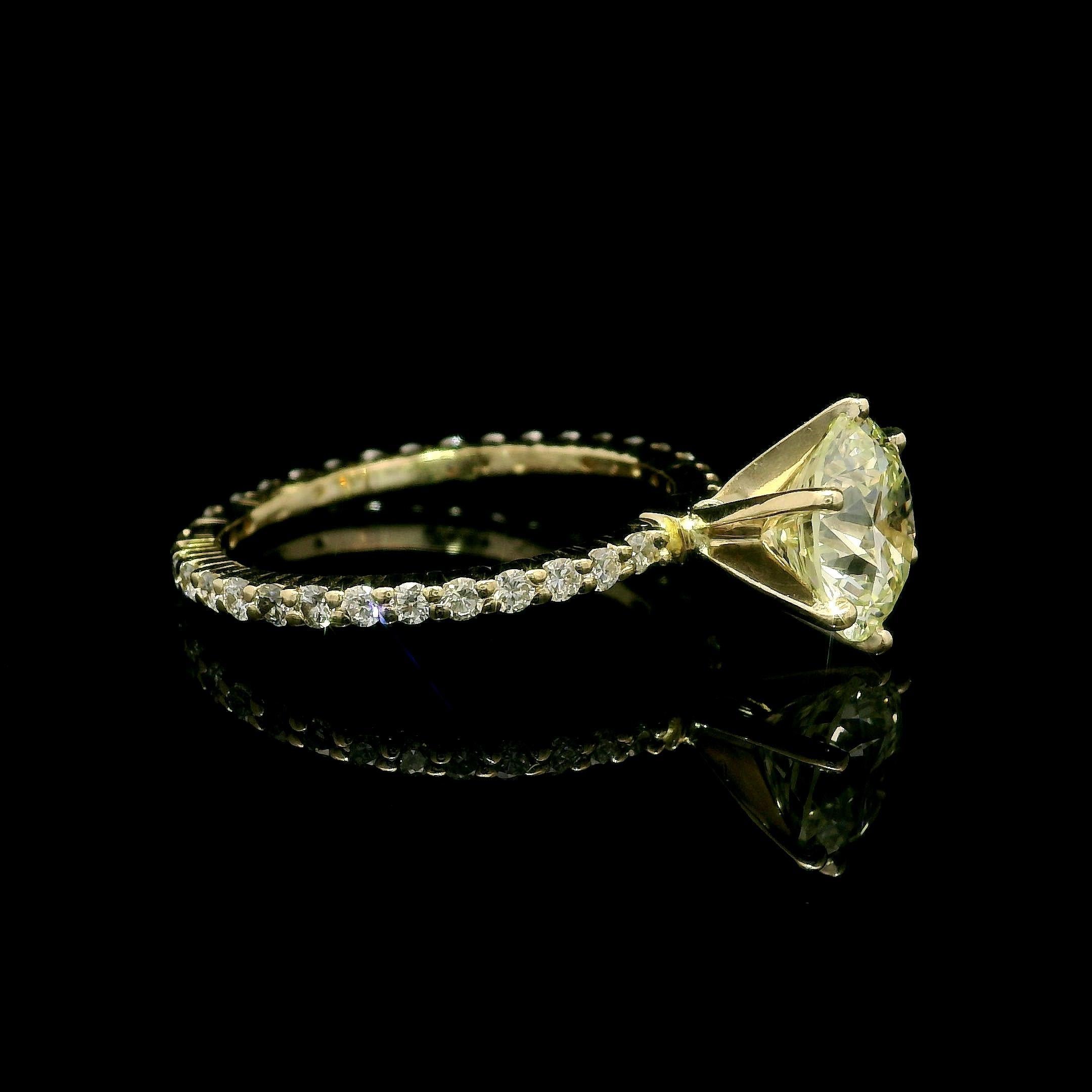 14k Yellow Gold GIA 2.59ctw Round Light Yellow Diamond Solitaire Engagement Ring 5