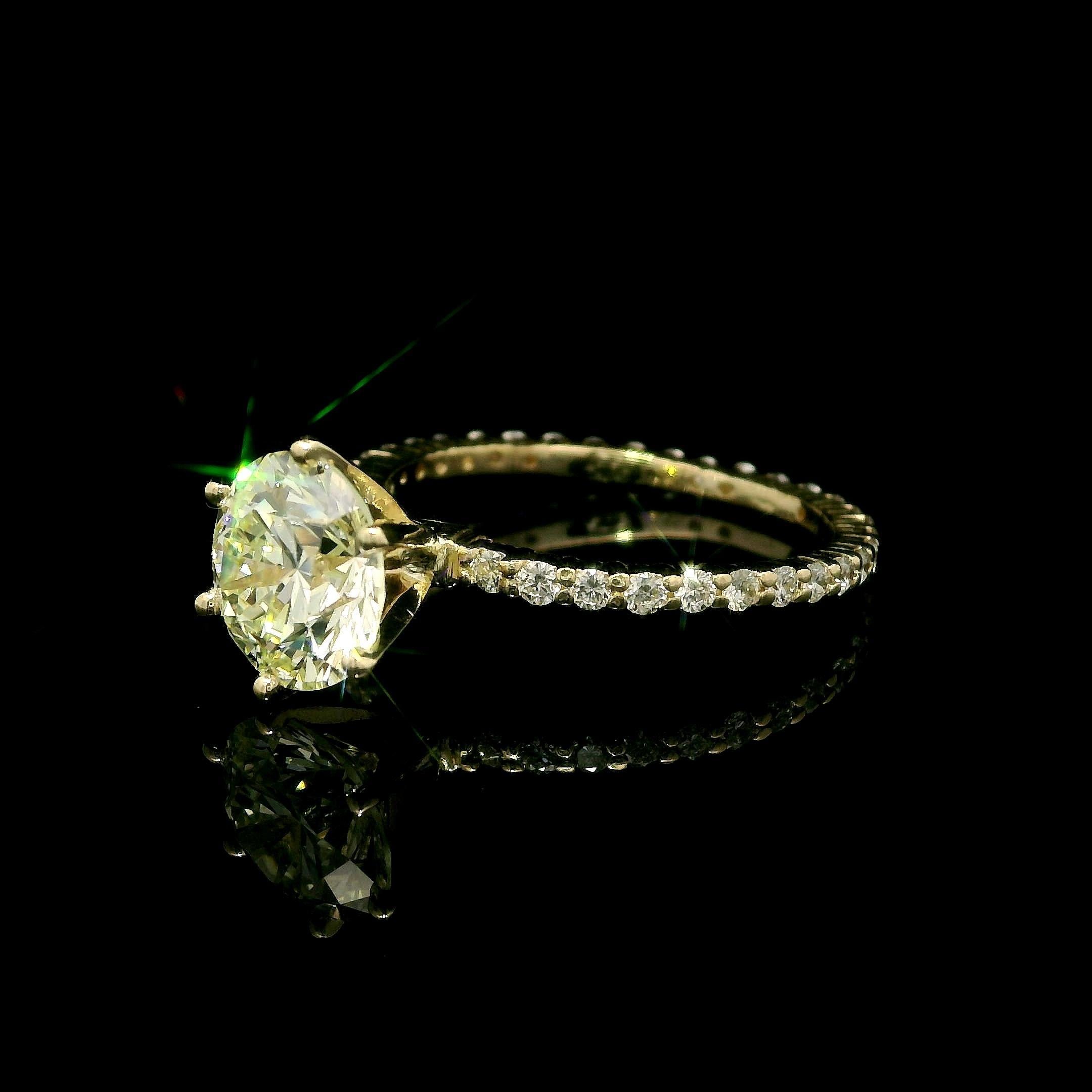 14k Yellow Gold GIA 2.59ctw Round Light Yellow Diamond Solitaire Engagement Ring 6