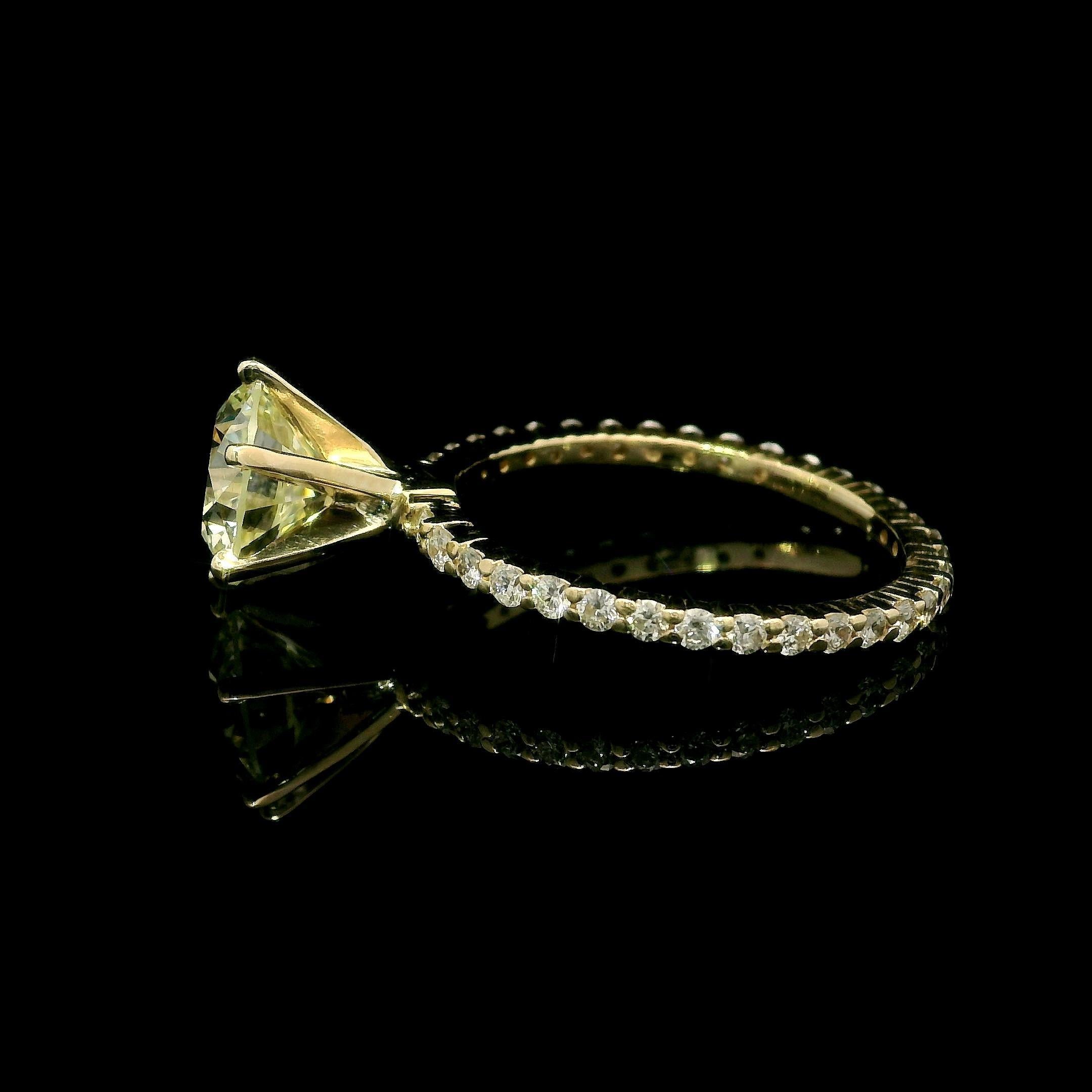 Brilliant Cut 14k Yellow Gold GIA 2.59ctw Round Light Yellow Diamond Solitaire Engagement Ring