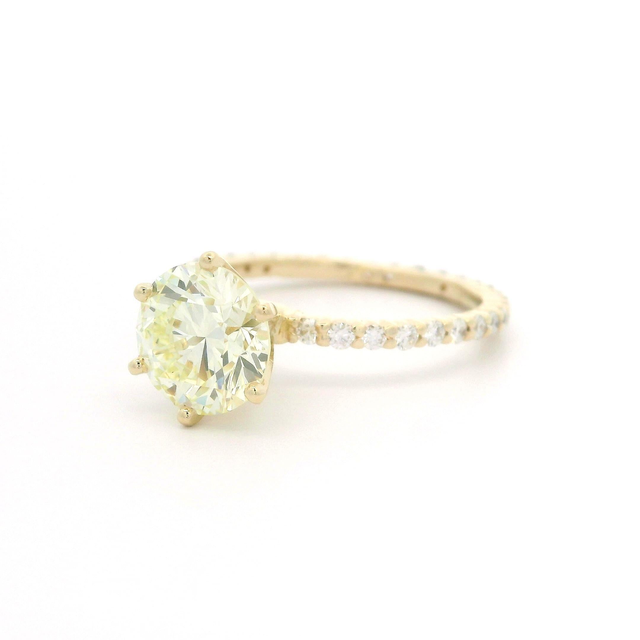 Women's 14k Yellow Gold GIA 2.59ctw Round Light Yellow Diamond Solitaire Engagement Ring