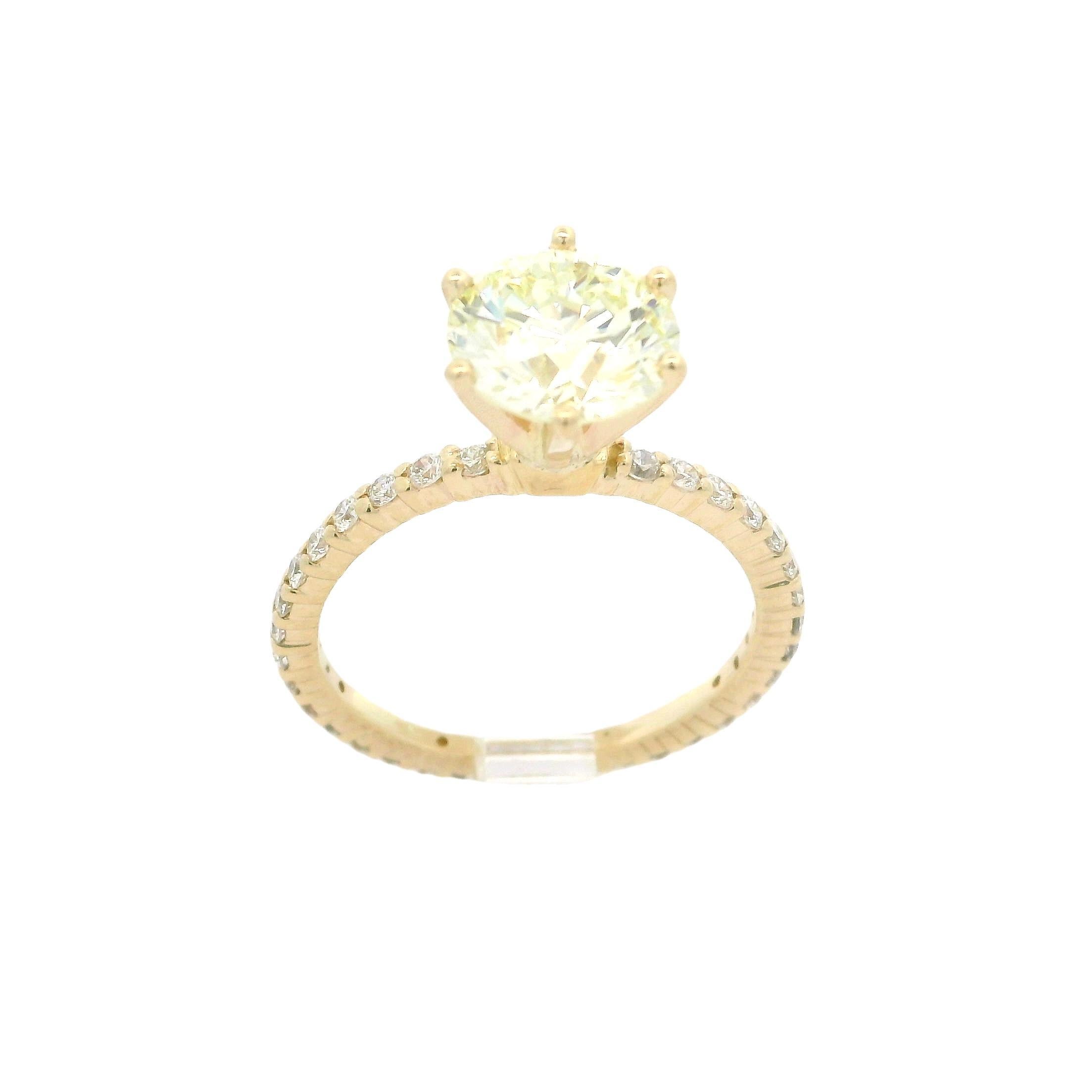 14k Yellow Gold GIA 2.59ctw Round Light Yellow Diamond Solitaire Engagement Ring 2