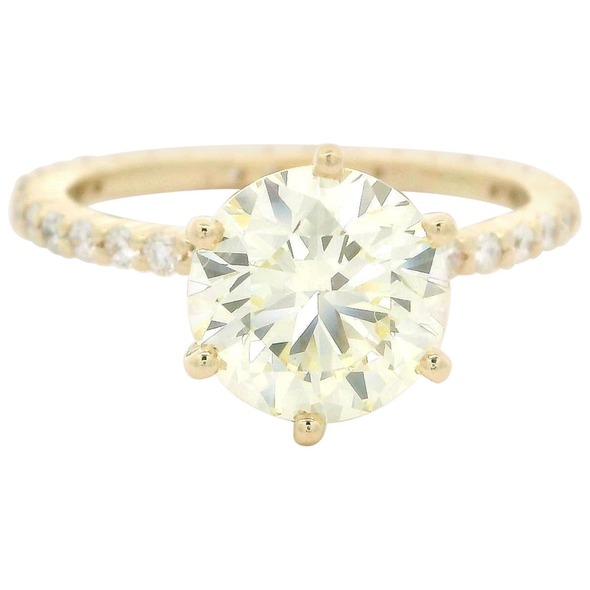 Bague de fiançailles solitaire en or jaune 14 carats avec diamant jaune clair rond de 2,59 carats certifié GIA en vente
