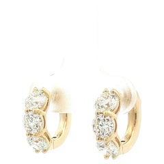 14k Yellow Gold GIA 2.76ctw I VS2 Round Diamond Push Clasp Huggies Hoop Earrings