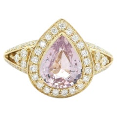 14k Yellow Gold GIA 3.03ctw No Heat Pear Pink Sapphire & Diamond Ring