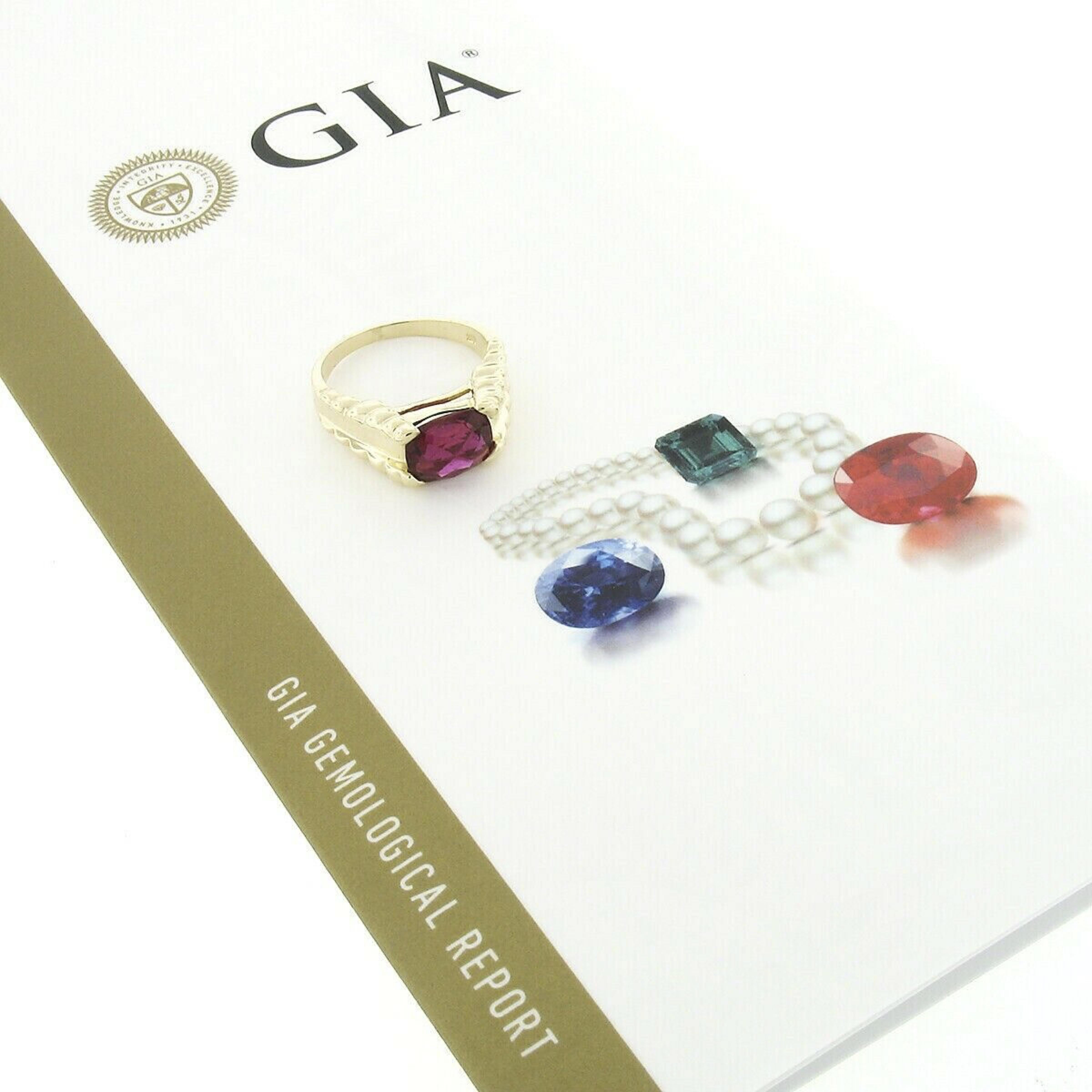 Bague d'appoint solitaire en or jaune 14 carats avec tourmaline rubellite taille coussin 3 carats certifiée GIA en vente 5