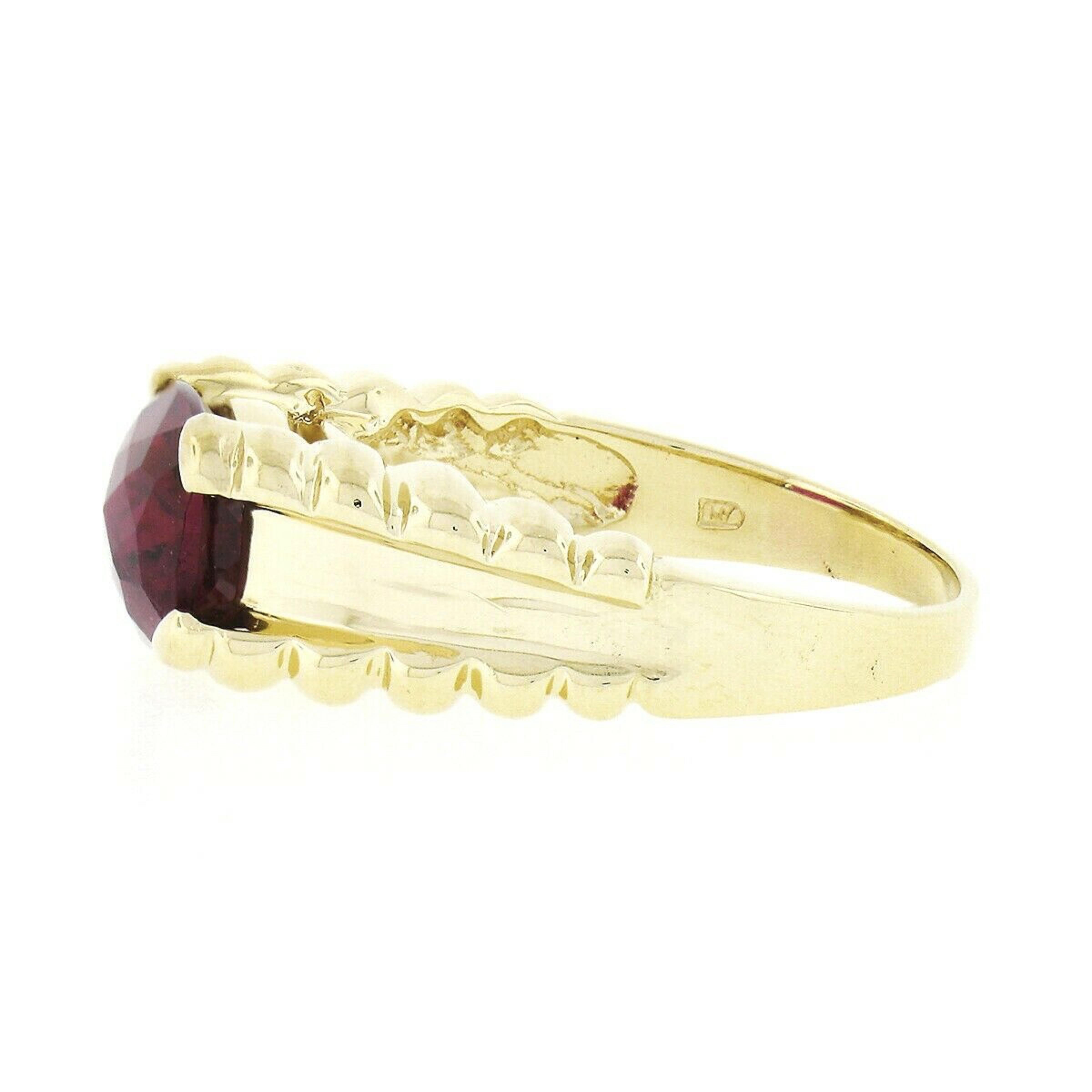 Bague d'appoint solitaire en or jaune 14 carats avec tourmaline rubellite taille coussin 3 carats certifiée GIA Unisexe en vente